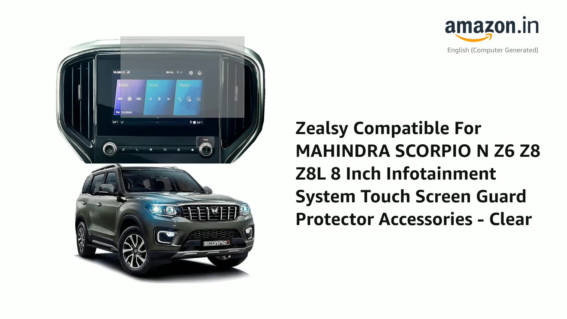 Zealsy Compatible For MAHINDRA SCORPIO N Z6 Z8 Z8L 8 Inch